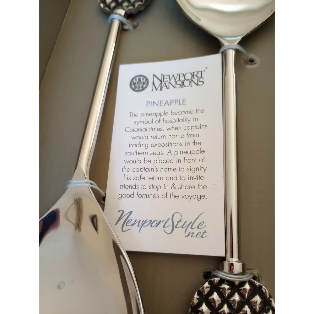 Newport Mansions RI Pewter Pineapple Serving Utensils for Salads/Buffet NIB